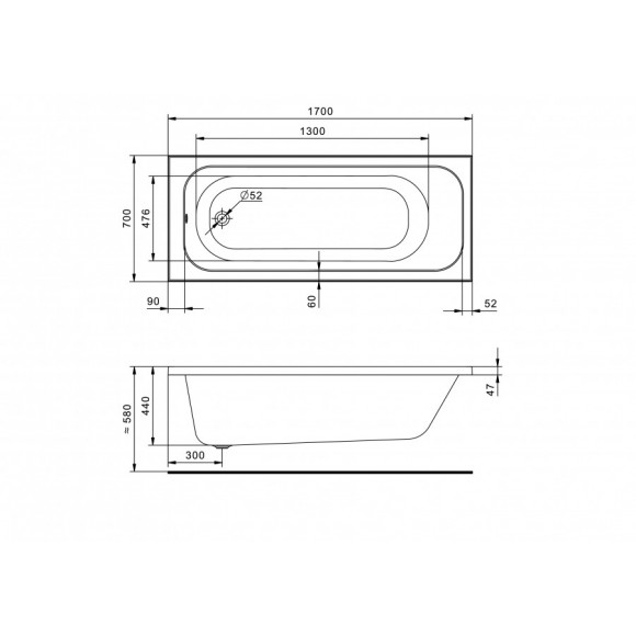 Акриловая ванна Santek Ламма 170х70 прямоугольная 1WH501747