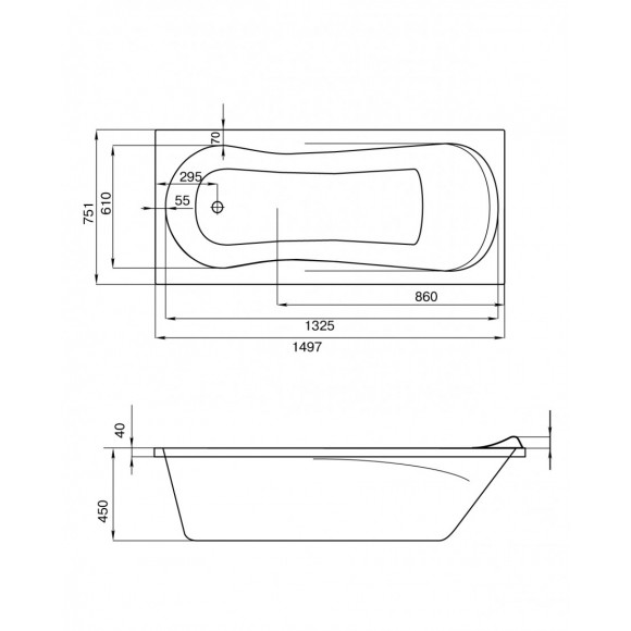 Акриловая ванна Santek Каледония 150х75 прямоугольная белая 1WH302383