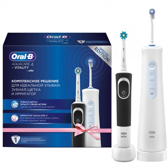 Набор электрическая зубная щетка Oral-B Vilality black + Ирригатор Oral-B Aquacare 4