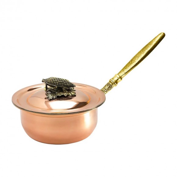 Сотейник медный "Кукуруза" Кольчугинский мельхиор, с лужением и резной ручкой + крышка
