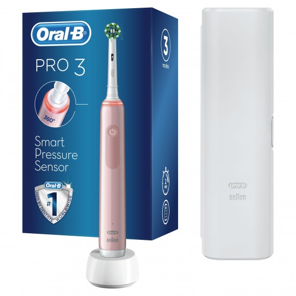 Электрическая зубная щетка Oral-B Pro 3 D505.513.3X, розовая+Насадки Oral-B CrossAction EB50RB-2, 2 шт