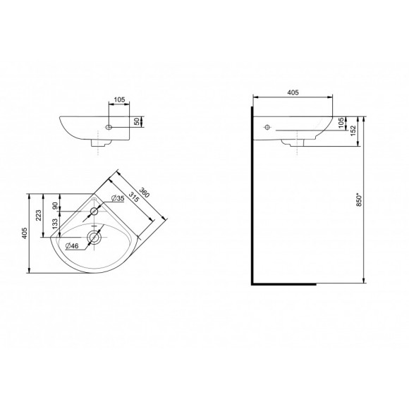 Раковина Santek Ирис 36 отверстие под смеситель 1WH110514