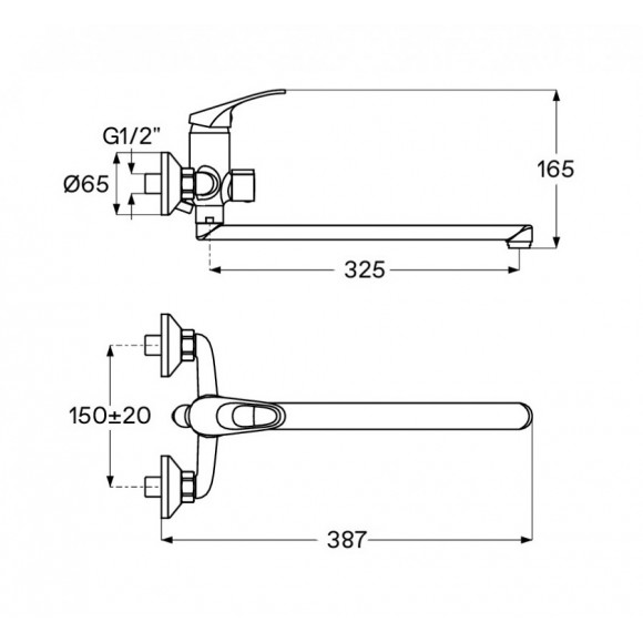 Смеситель Santek Баус для ванны с душем, однорычажный, длинный излив, WH5A12010C001