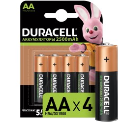 Аккумуляторные батарейки DURACELL AA (HR6), 2500 mAh, 4 шт