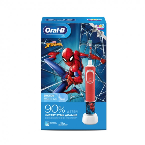 Детская электрическая зубная щетка Oral-B Vitality Kids Spiderman "человек-паук" D100.413.2K в подарочной упаковке