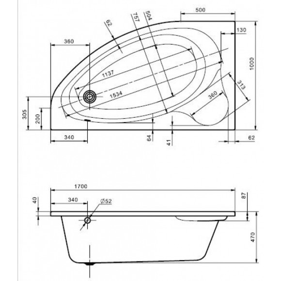 Акриловая ванна Santek Эдера 170х100 левая асимметричная 1WH501662