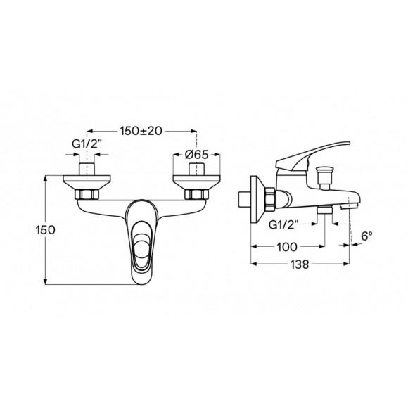 Смеситель Santek Баус для ванны с душем однорычажный WH5A10010C001