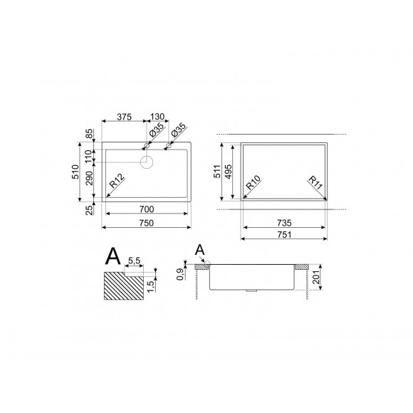 Мойка SMEG VR12S70RS нержавеющая сталь матовый