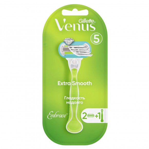 Женская бритва Gillette Venus Extra Smooth Embrace + 2 кассеты+Гель для бритья Satin Care для женщин для чувствительной кожи Aloe Vera, 75 мл