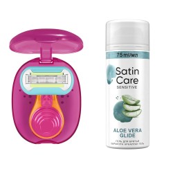 Женская бритва Gillette Venus Snap+Гель для бритья Satin Care для женщин для чувствительной кожи Aloe Vera, 75 мл