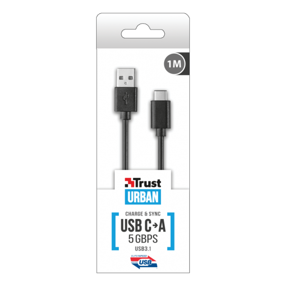 Кабель 21175 Trust UR USB3.1 USB-C USB-A 1м 5Гб/с SuperSpeed