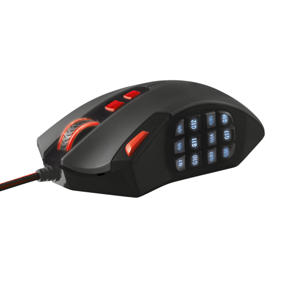 Игровая проводная мышь 19816 Trust GXT 166 MMO лазерная до 16400 dpi 18 клавиш