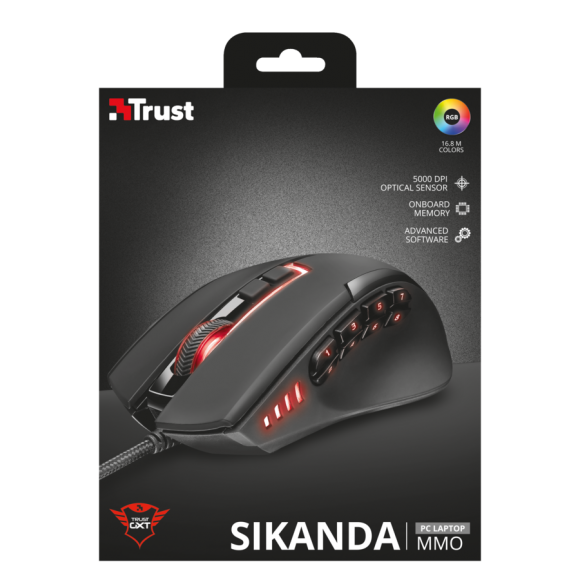 Игровая проводная мышь 21726 Trust GXT 164 SIKANDA MMO до 5000 dpi 12 клавиш 4 профиля
