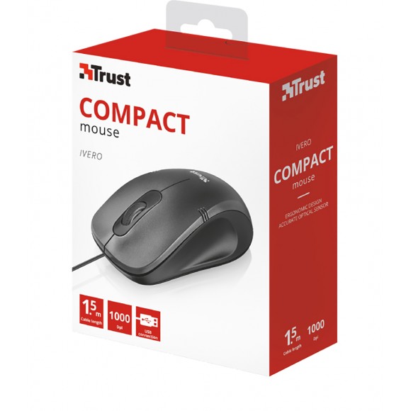 Компактная проводная симметричная мышь 20404 Trust Ivero Compact Mouse