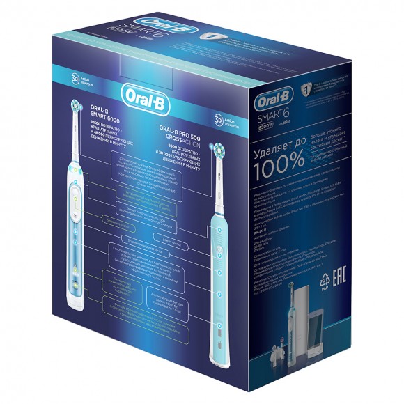 Набор электрических зубных щеток Oral-B Smart 6 6500W (Smart 6000 + Pro 500)