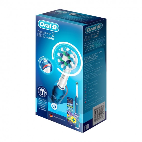 Набор Oral-B Pro 2400: Электрическая зубная щетка PRO 2 2000N CrossAction D501.513.2 + Насадки CrossAction 4 шт.