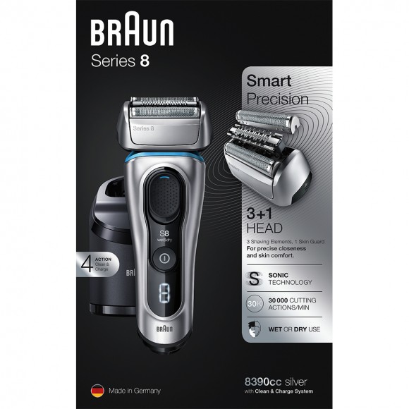 Электробритва Braun Series 8 8390cc со станцией Clean&Charge и тканевым футляром