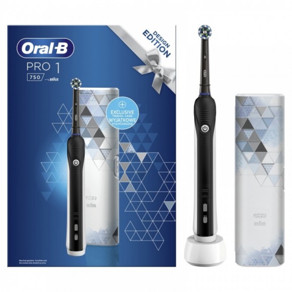 Электрическая зубная щетка Oral-B Pro 750 D16.513.UX c футляром для путешествий Design Edition черная