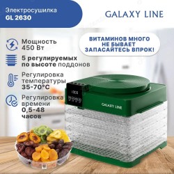 Электросушилка для овощей и фруктов GALAXY GL2630 зеленая