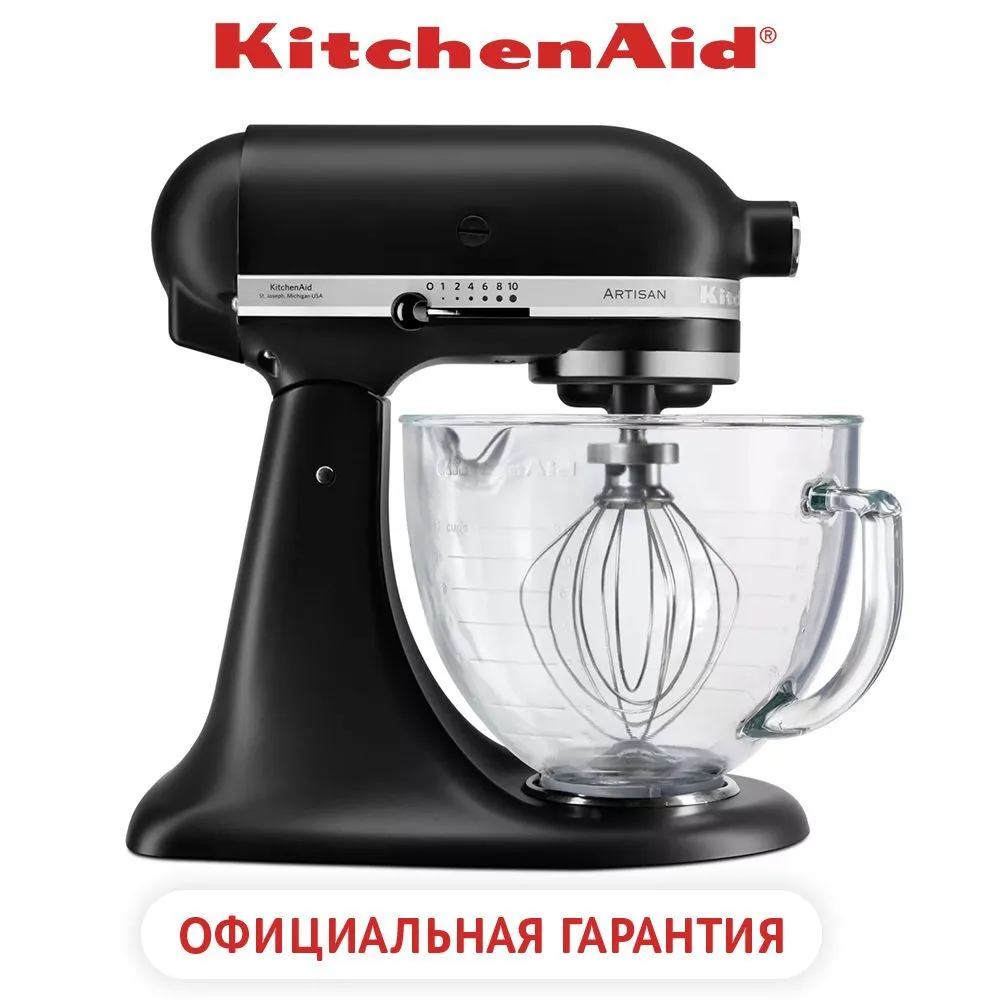 Планетарный миксер KITCHENAID ARTISAN 4.8 Л, матовый черный, 5KSM156EBM,  купить в магазине Gutentech