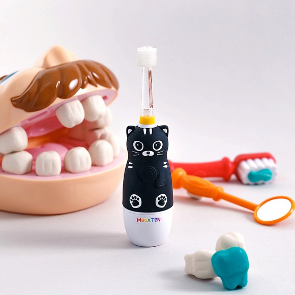 Детская электрическая зубная щетка MEGA TEN Kids Sonic Котенок Black Edition