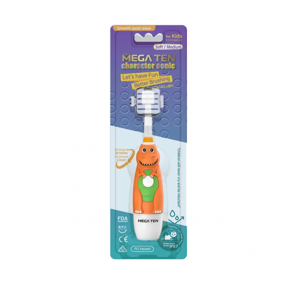 Детская электрическая зубная щетка MEGA TEN Kids Sonic Динозавр