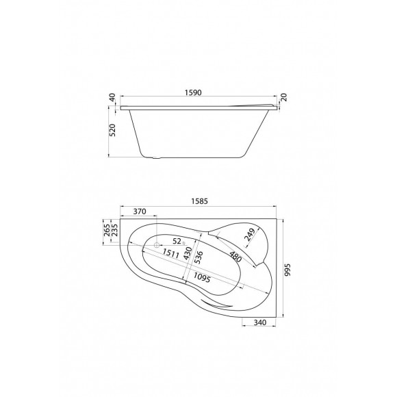 Акриловая ванна Santek Ибица XL 160х100 R асимметричная белая 1WH112037