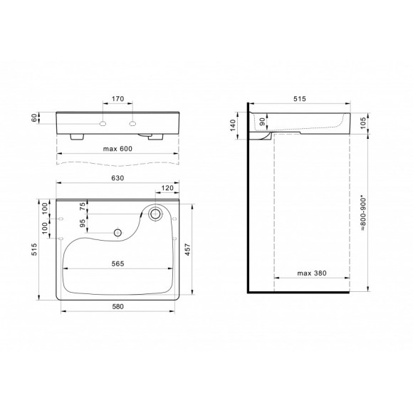 Раковина Santek Клио 60х51 с кронштейнами и сифоном 1WH501784
