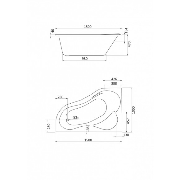 Ванна акриловая асимметричная Santek Ибица 150х100 левосторонняя белая 1WH112034
