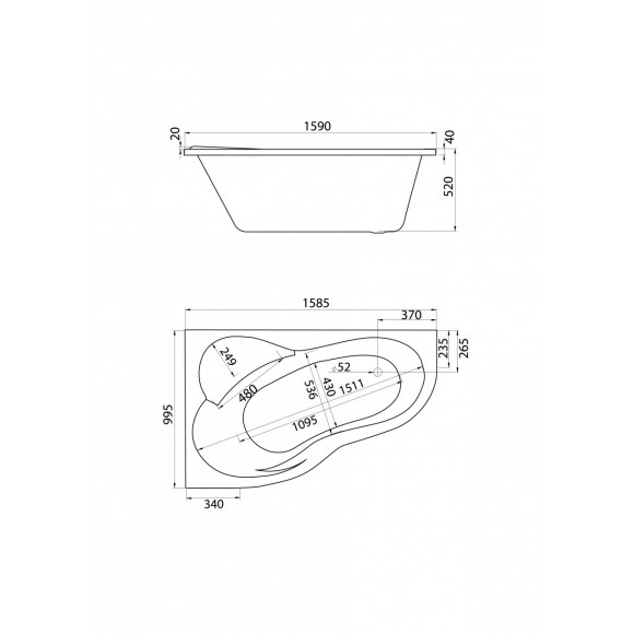 Акриловая ванна Santek Ибица XL 160х100 L асимметричная белая 1WH112036