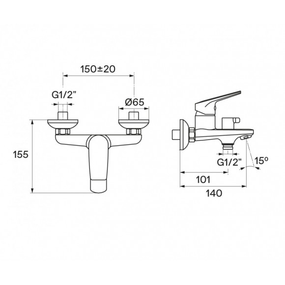 Смеситель Santek Кант для ванны-душа длинный излив, с аксессуарами, хром WH5A12002C001