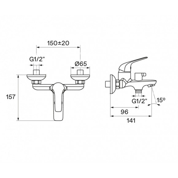 Смеситель для ванны с душем Santek Нико WH5A10005C001, однорычажный, хром