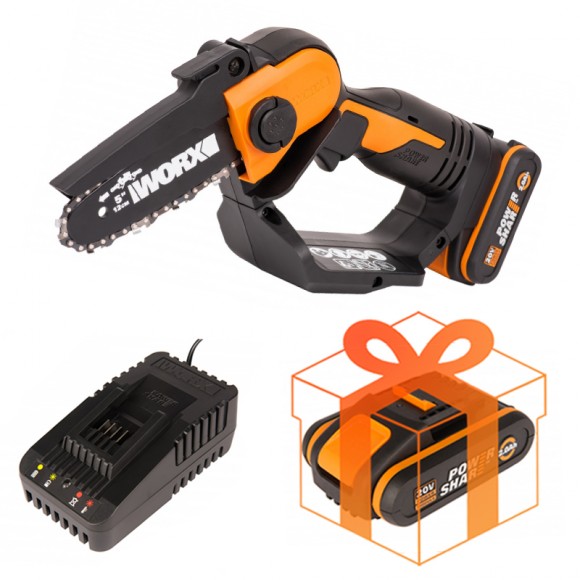 Комплект: Пила аккумуляторная WORX WG324E + Аккумулятор WORX WA3551 в подарок