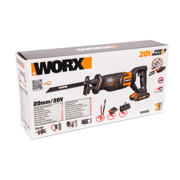 Комплект: Сабельная пила аккумуляторная WORX WX500 + Угловая шлифмашина WORX WX712 + Аккумулятор WORX WA3551 в подарок