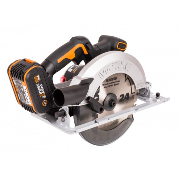 Комплект: Циркулярная аккумуляторная пила WORX WX520.9 + Зарядное устройство WORX WA3880 + Аккумулятор WORX WA3551 в подарок