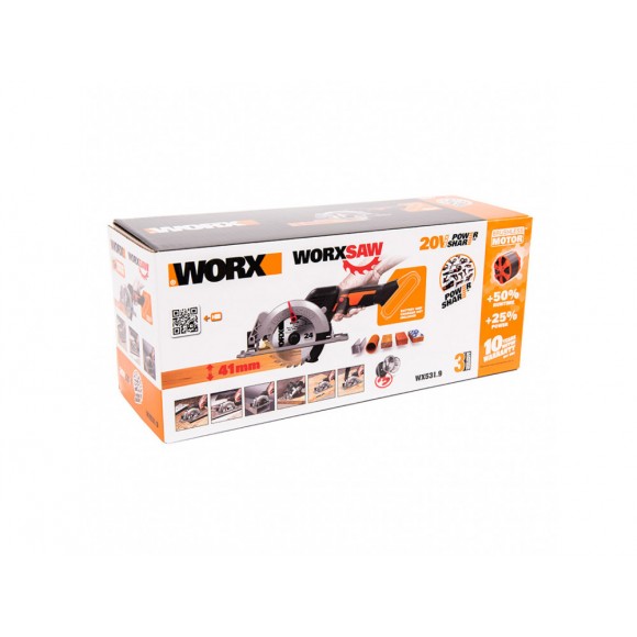 Комплект: Циркулярная мини-пила WORX WX531.9 + Зарядное устройство WORX WA3880 + Аккумулятор WORX WA3551 в подарок