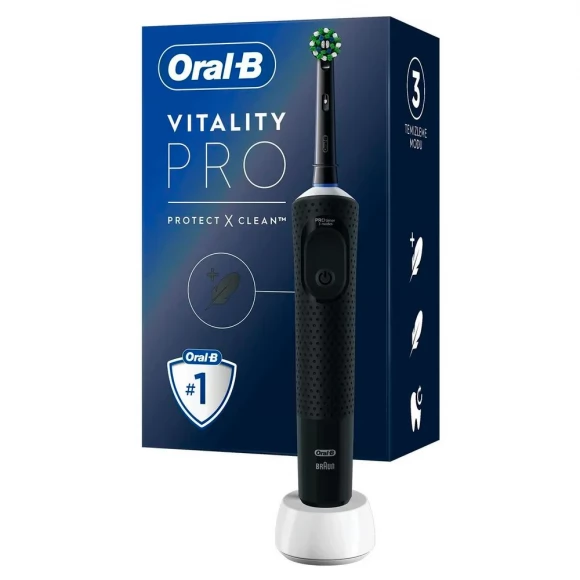 Электрическая зубная щетка Oral-B Vitality Pro D103.413.3 Cross Action Protect X Clean, черный+Насадки Oral-B EB50BRB CrossAction Black, 4 шт