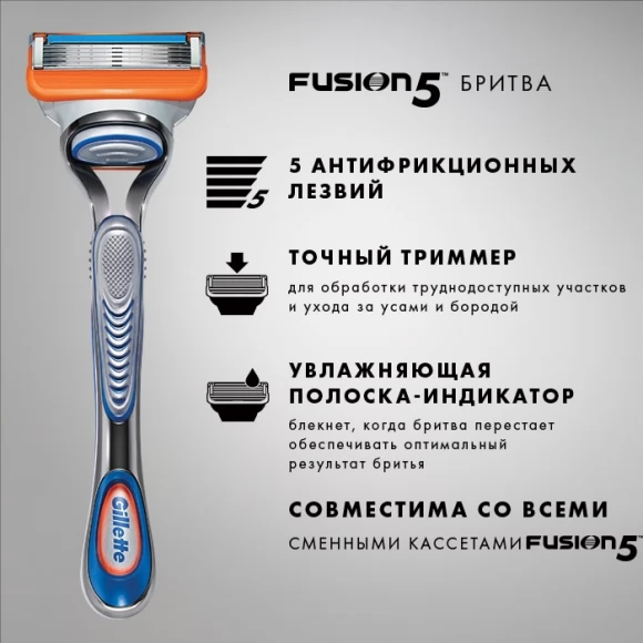 Бритвенный станок Gillette Fusion5 с 4 сменными кассетами