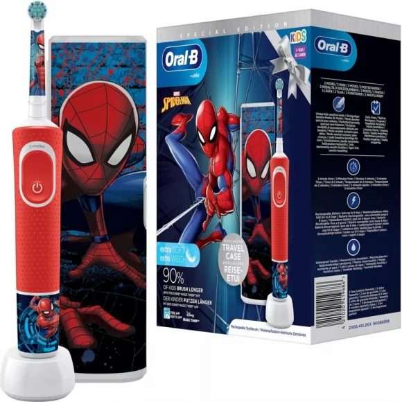 Детская электрическая зубная щетка Oral-B Vitality Kids D100.413.2KX Spiderman + чехол