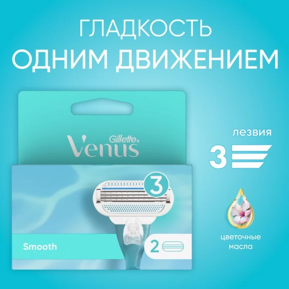 Гель для бритья Satin Care для женщин для чувствительной кожи Aloe Vera, 75 мл+Сменные кассеты для бритвы Gillette Venus Smooth, 2 шт