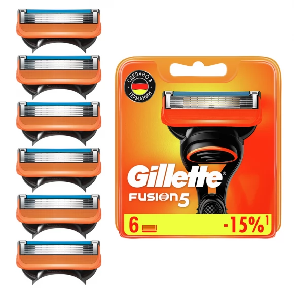 Годовой запас сменных кассет для бритья Gillette Fusion5, 6+6 (12 шт)