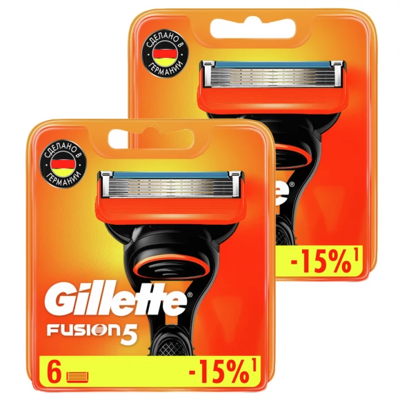 Годовой запас сменных кассет для бритья Gillette Fusion5, 6+6 (12 шт)