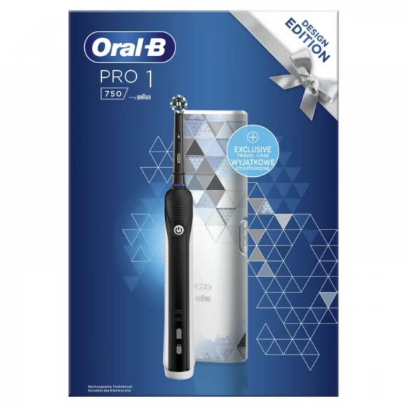 Электрическая зубная щетка Oral-B Pro 750 D16.513.UX c футляром для путешествий Design Edition черная