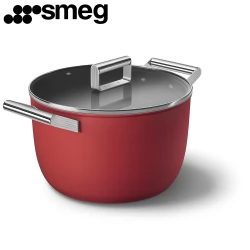 Кастрюля SMEG CKFC2611RDM с двумя ручками и крышкой 26 см, красная