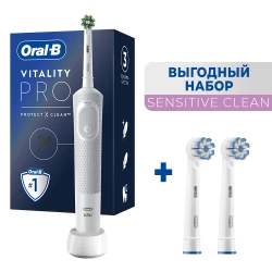 Электрическая зубная щетка Oral-B Vitality Pro D103.413.3 белый + Насадки Oral-B EB60 SensitiveClean 2 шт