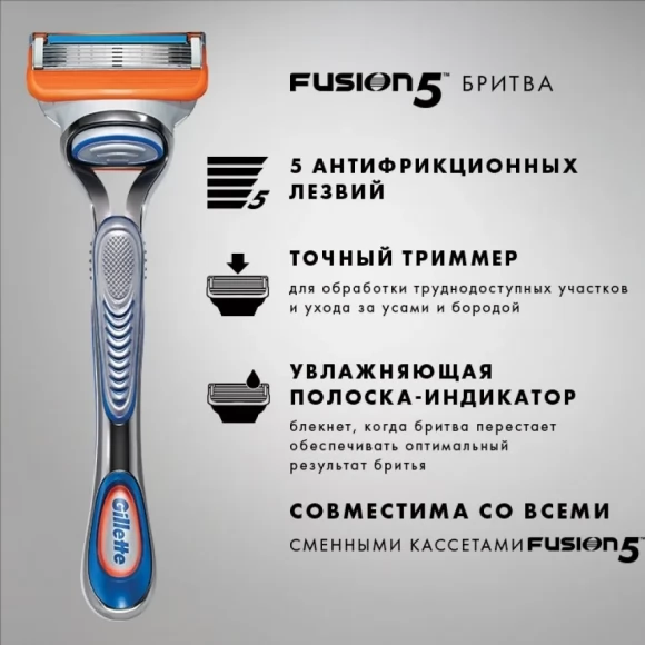 Бритвенный станок Gillette Fusion5 + 12 сменных кассет Fusion5 